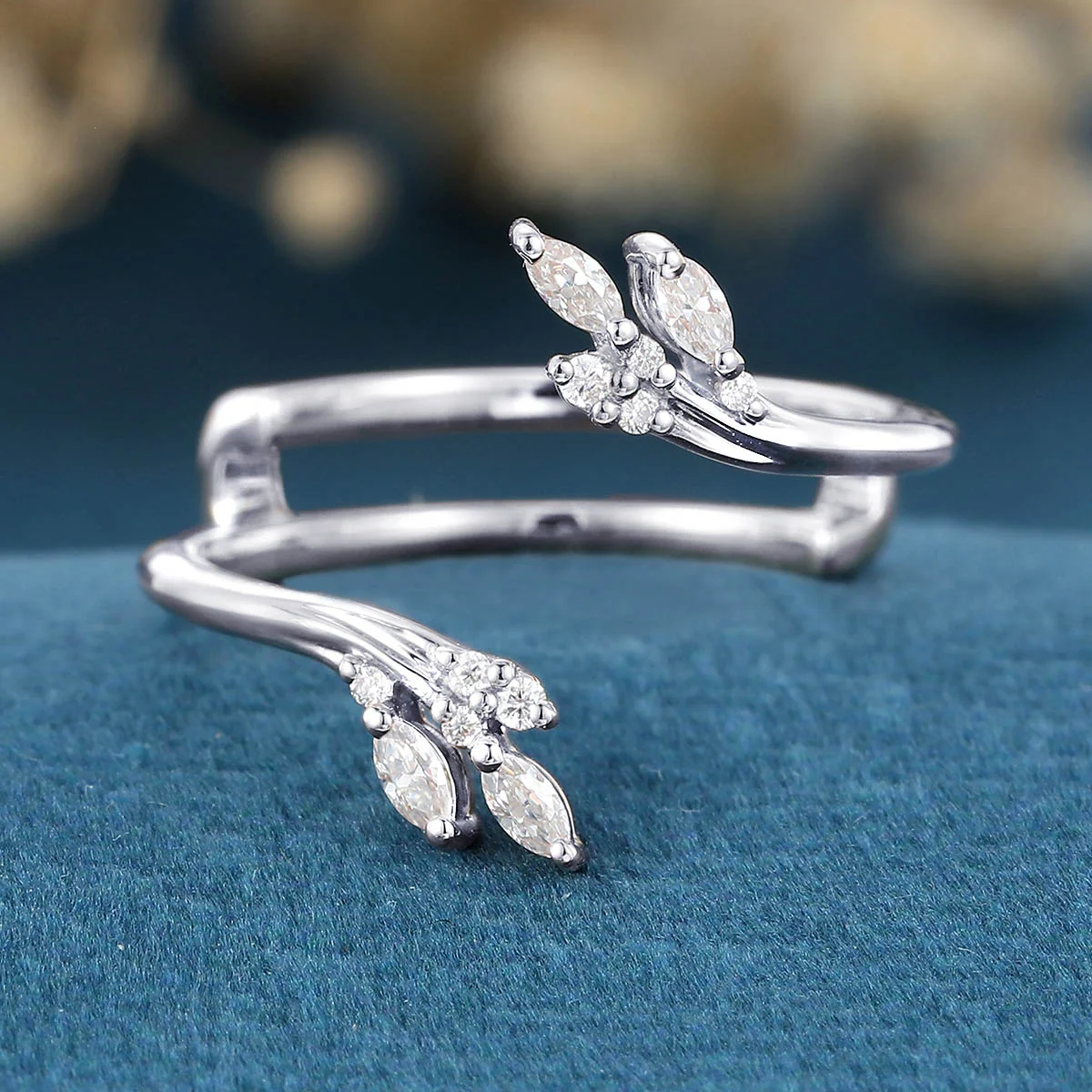 Nature Inspired moissanite | Diamonds Leaf branch stacking Gold wedding ring - Image 8