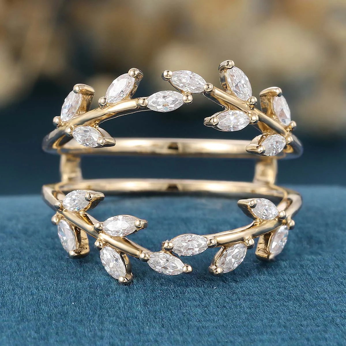 Nature Inspired moissanite | Diamonds Leaf branch stacking Gold wedding ring - Image 10