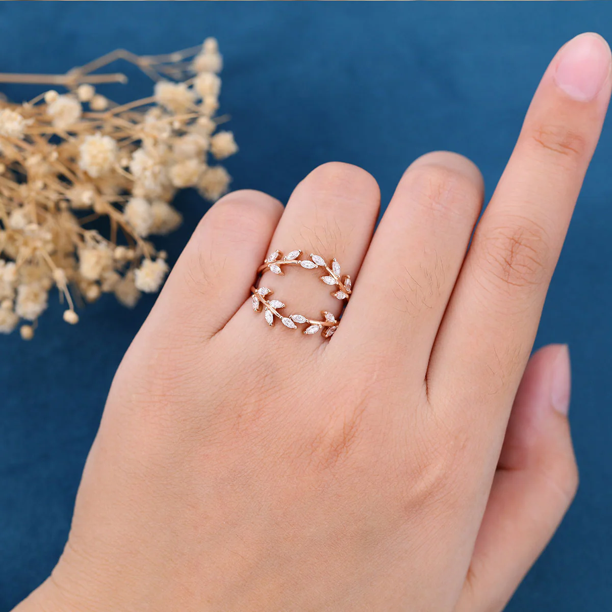 Nature Inspired moissanite | Diamonds Leaf branch stacking Gold wedding ring - Image 2