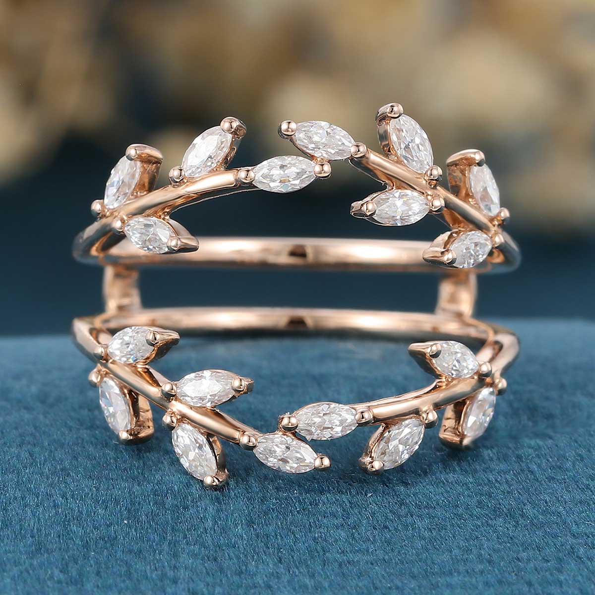 Nature Inspired moissanite | Diamonds Leaf branch stacking Gold wedding ring - Image 3
