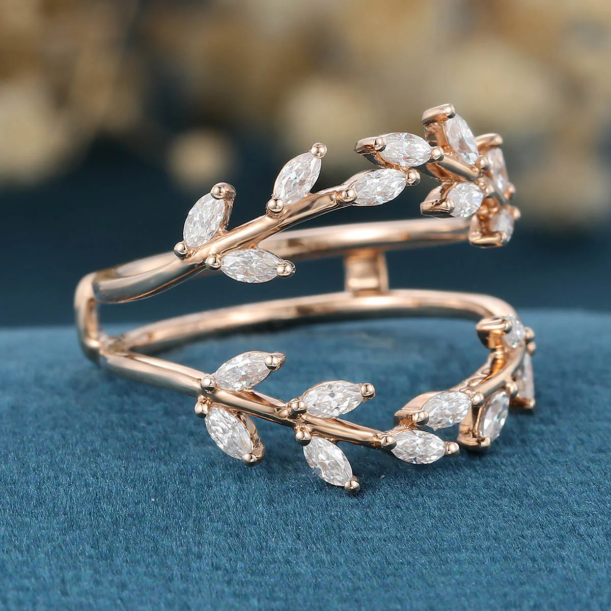 Nature Inspired moissanite | Diamonds Leaf branch stacking Gold wedding ring - Image 4