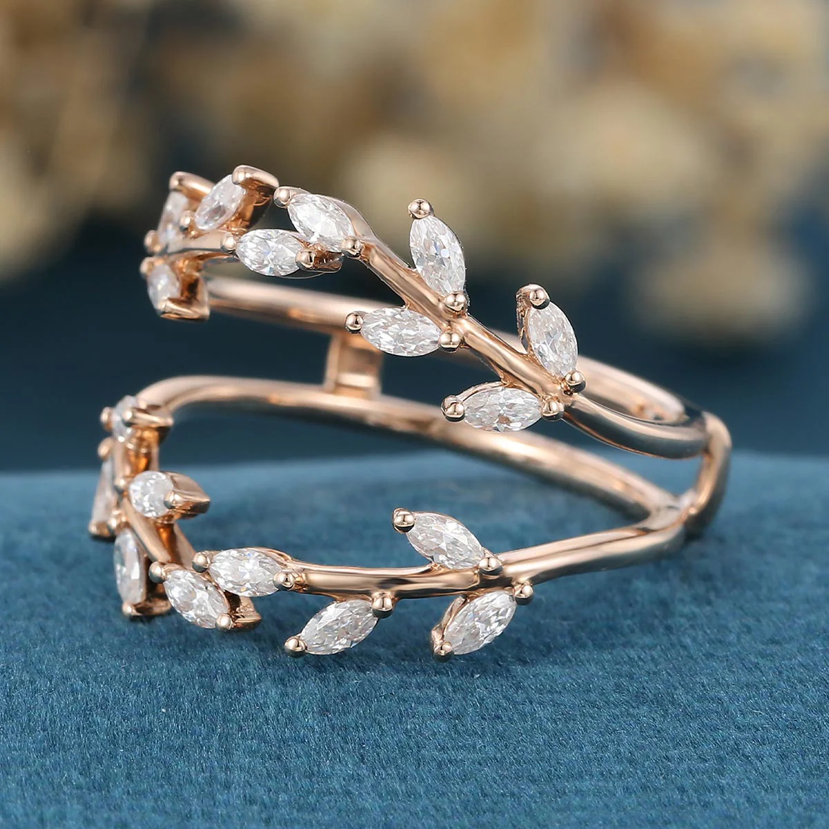 Nature Inspired moissanite | Diamonds Leaf branch stacking Gold wedding ring - Image 5