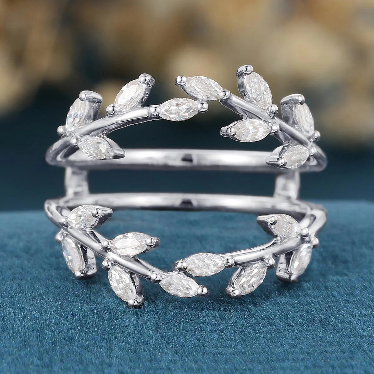 Nature Inspired moissanite | Diamonds Leaf branch stacking Gold wedding ring - Image 8