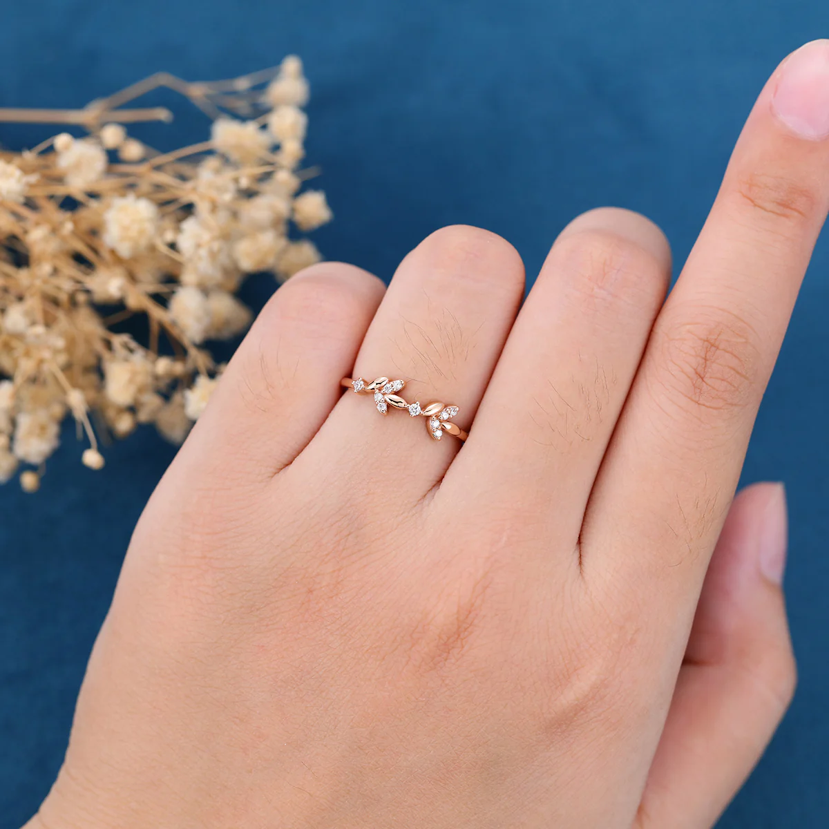 Nature Inspired moissanite | Diamonds Leaf branch stacking Gold wedding ring - Image 2