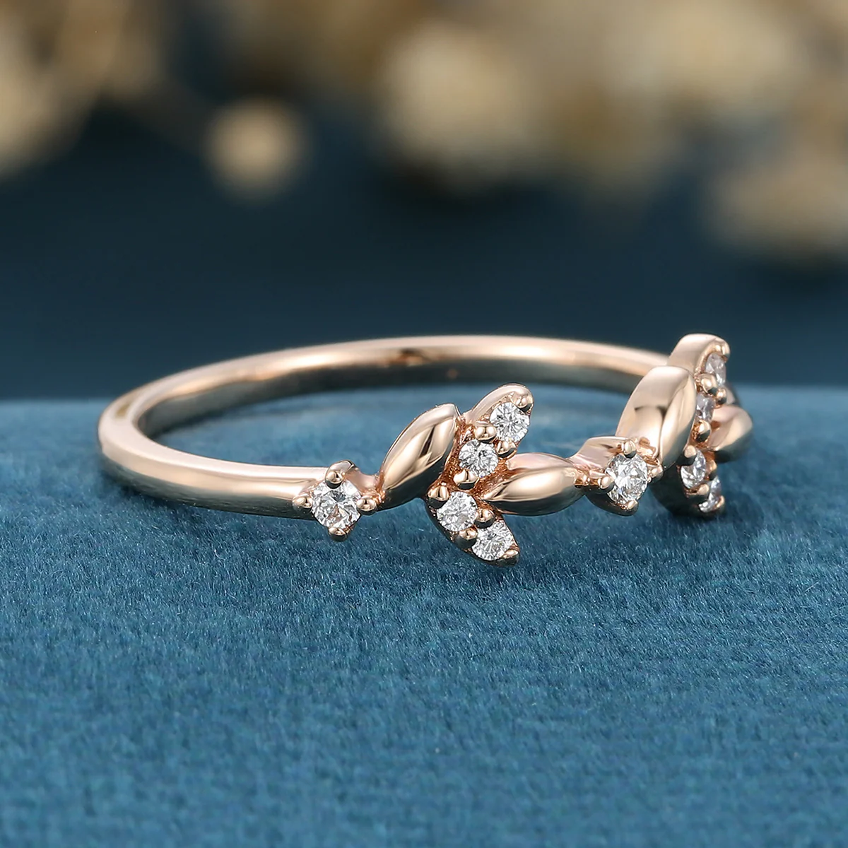 Nature Inspired moissanite | Diamonds Leaf branch stacking Gold wedding ring - Image 4