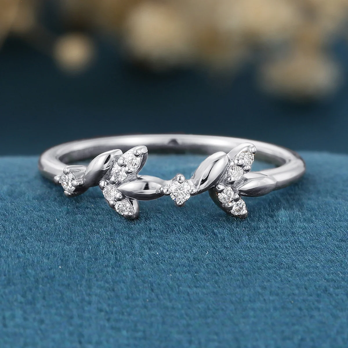 Nature Inspired moissanite | Diamonds Leaf branch stacking Gold wedding ring - Image 9