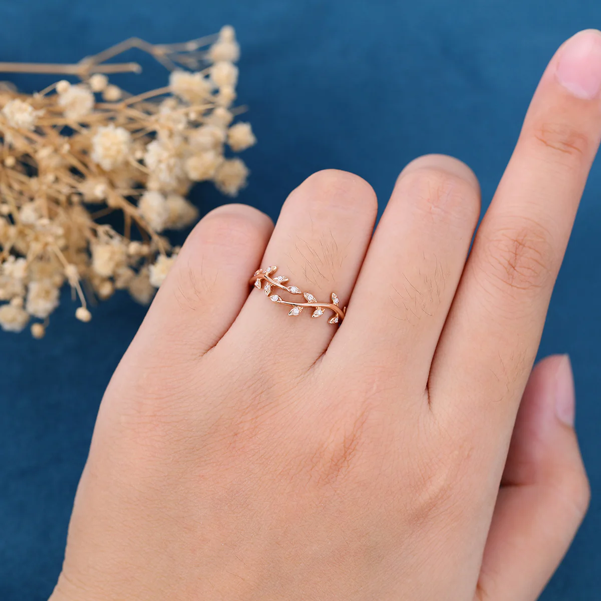 Nature Inspired moissanite | Diamonds Leaf branch stacking Gold wedding ring - Image 2