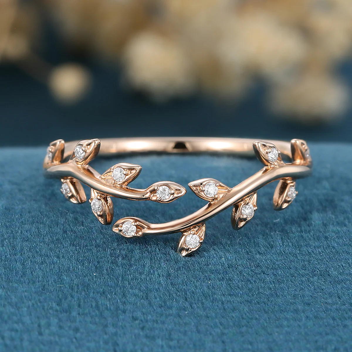Nature Inspired moissanite | Diamonds Leaf branch stacking Gold wedding ring - Image 3