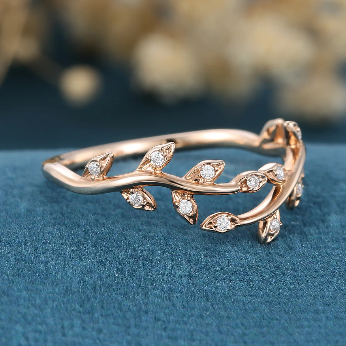 Nature Inspired moissanite | Diamonds Leaf branch stacking Gold wedding ring - Image 4