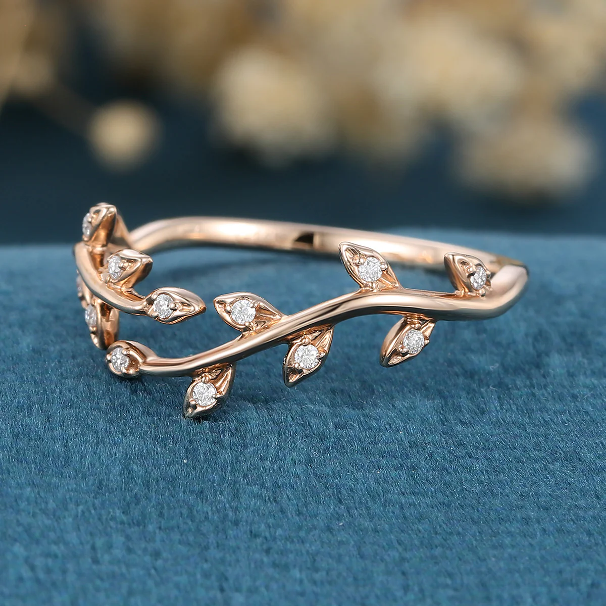 Nature Inspired moissanite | Diamonds Leaf branch stacking Gold wedding ring - Image 5