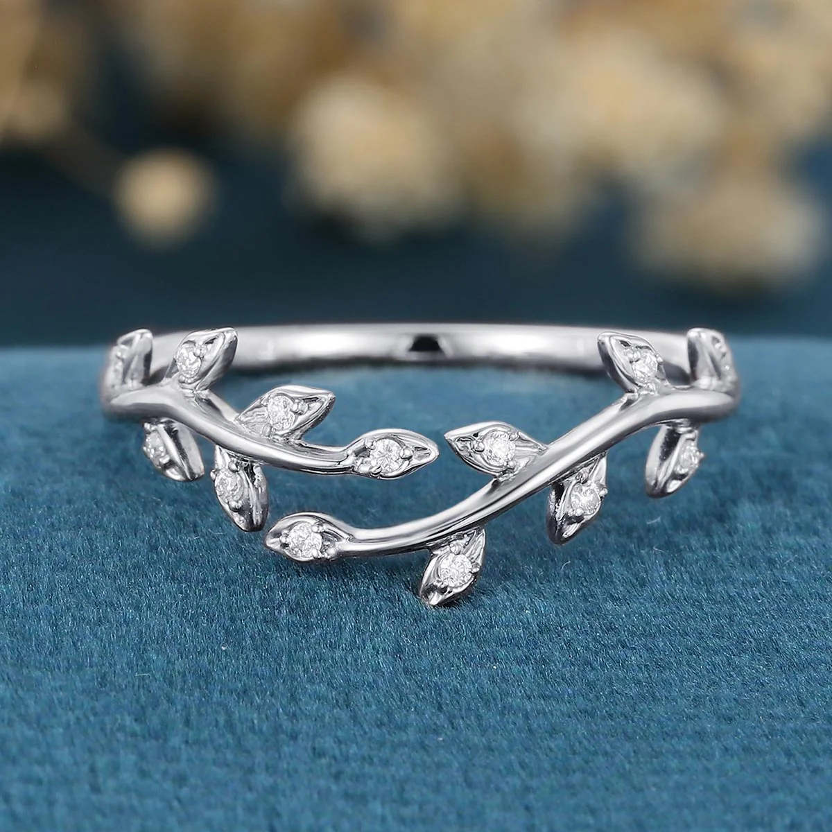 Nature Inspired moissanite | Diamonds Leaf branch stacking Gold wedding ring - Image 7