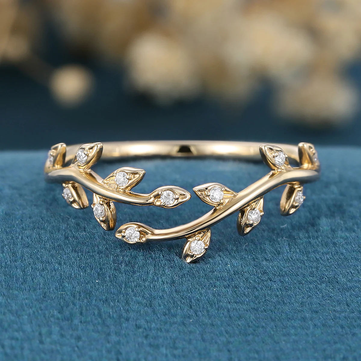 Nature Inspired moissanite | Diamonds Leaf branch stacking Gold wedding ring - Image 9