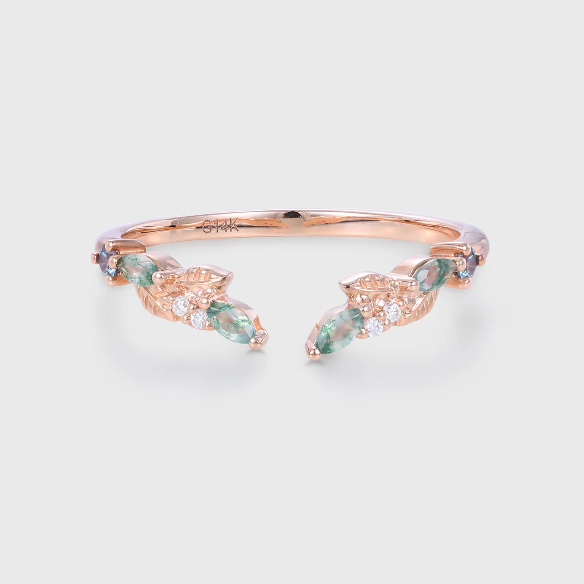 Moss Agate Curved Wedding Band Matching Engagement ring