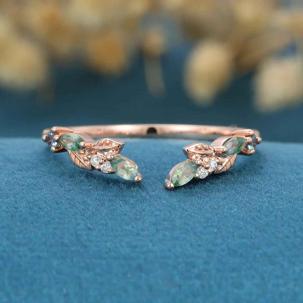 Moss Agate Curved Wedding Band Matching Engagement ring - Image 3