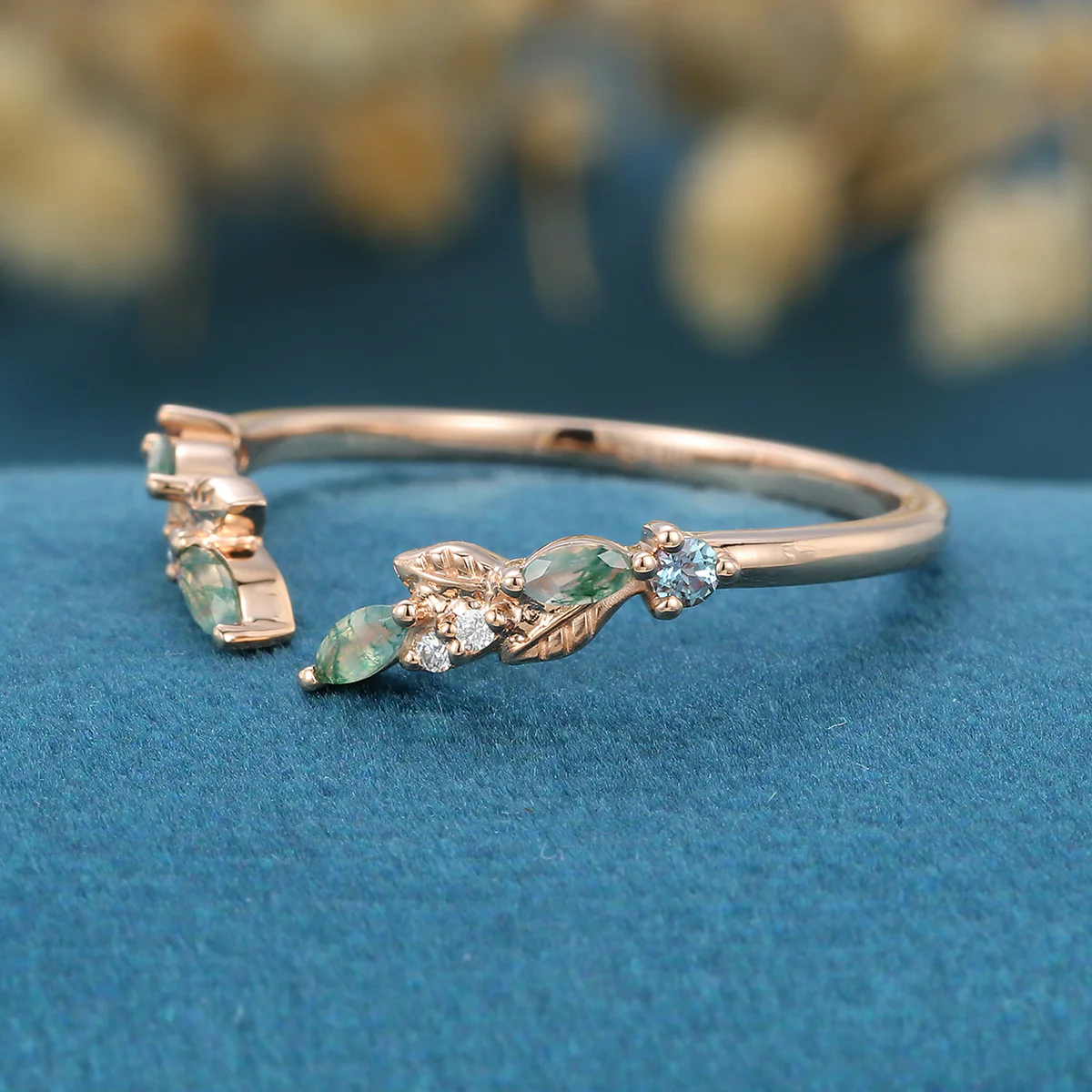 Moss Agate Curved Wedding Band Matching Engagement ring - Image 5