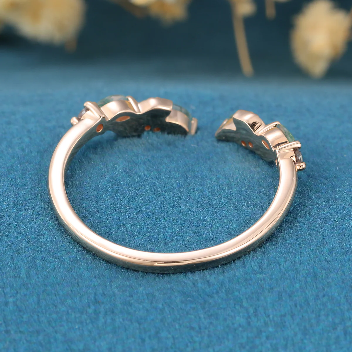 Moss Agate Curved Wedding Band Matching Engagement ring - Image 6