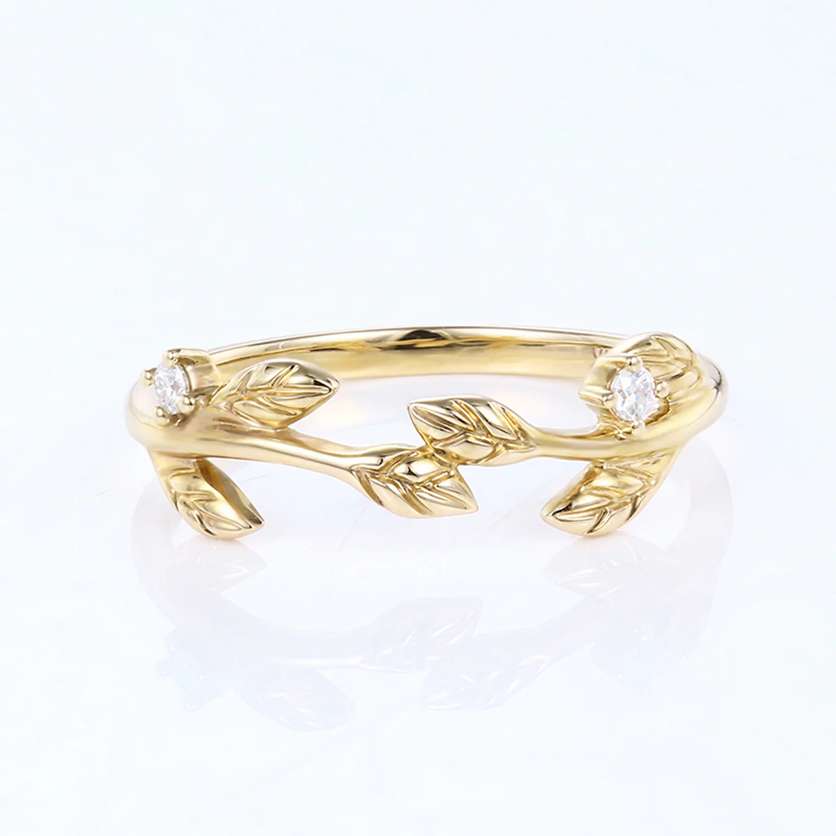Nature Inspired moissanite | Diamonds Leaf branch stacking wedding ring - Image 10
