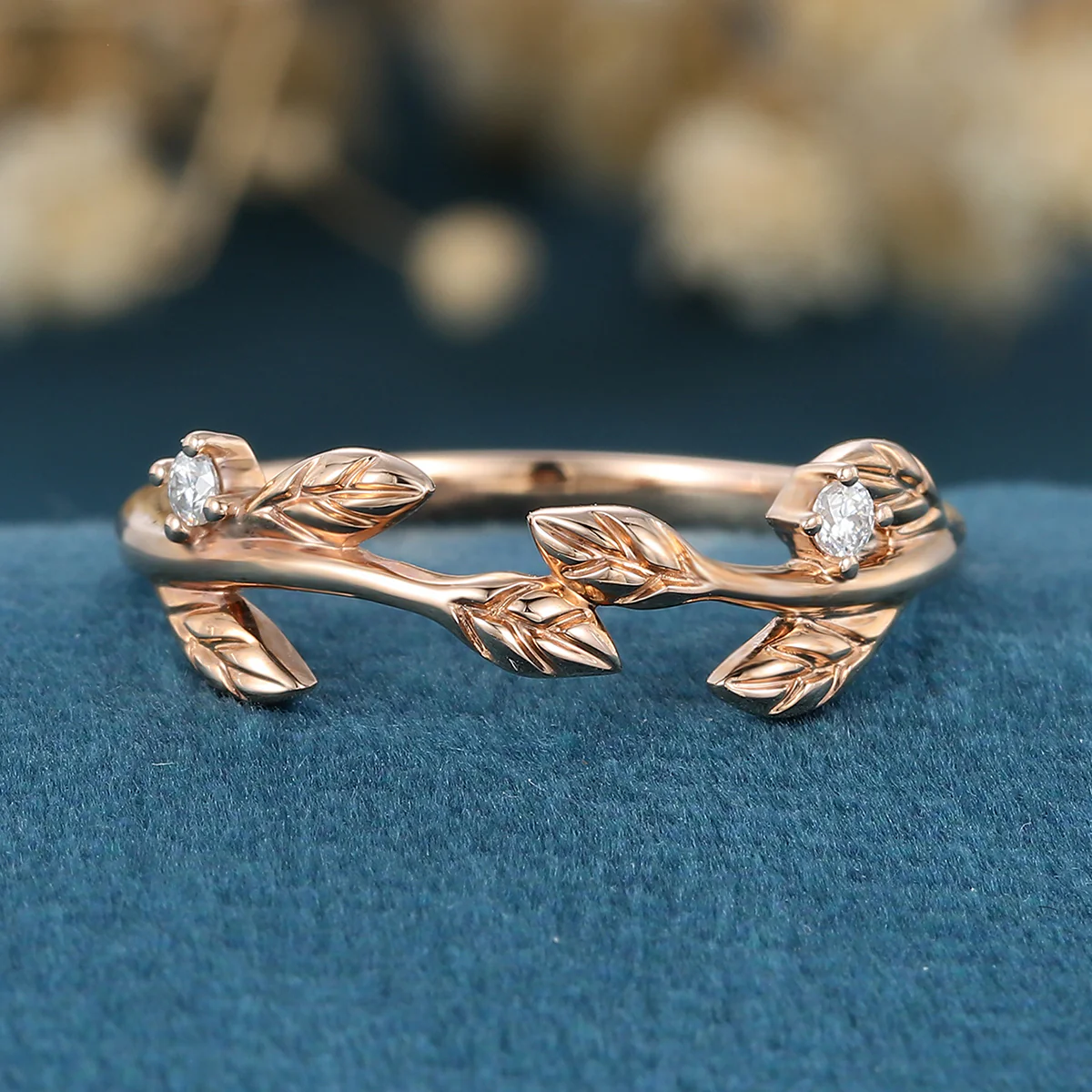 Nature Inspired moissanite | Diamonds Leaf branch stacking wedding ring - Image 3