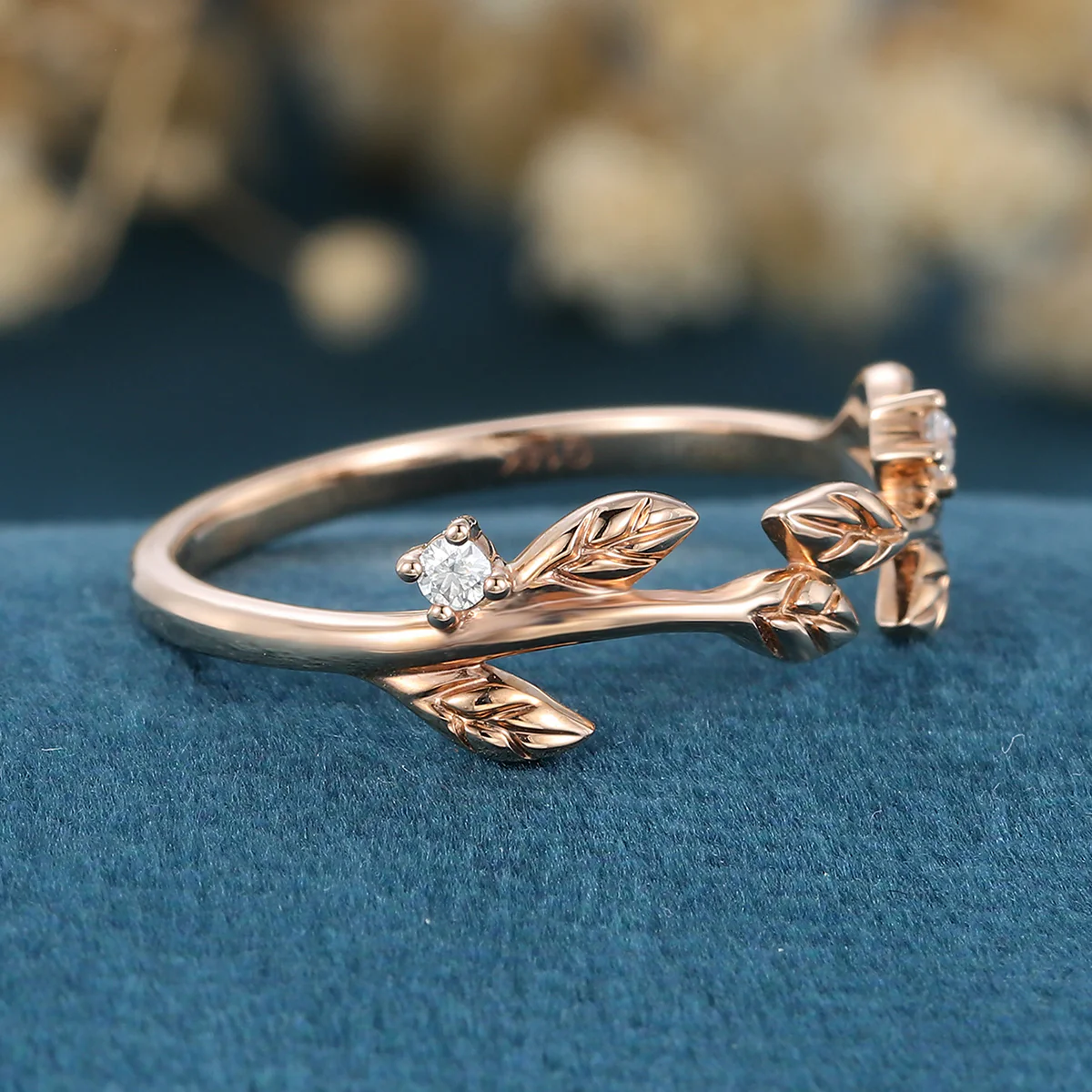Nature Inspired moissanite | Diamonds Leaf branch stacking wedding ring - Image 4