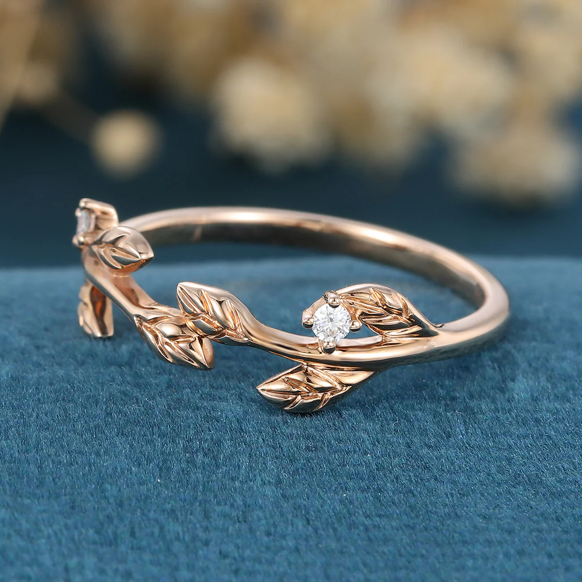 Nature Inspired moissanite | Diamonds Leaf branch stacking wedding ring - Image 5