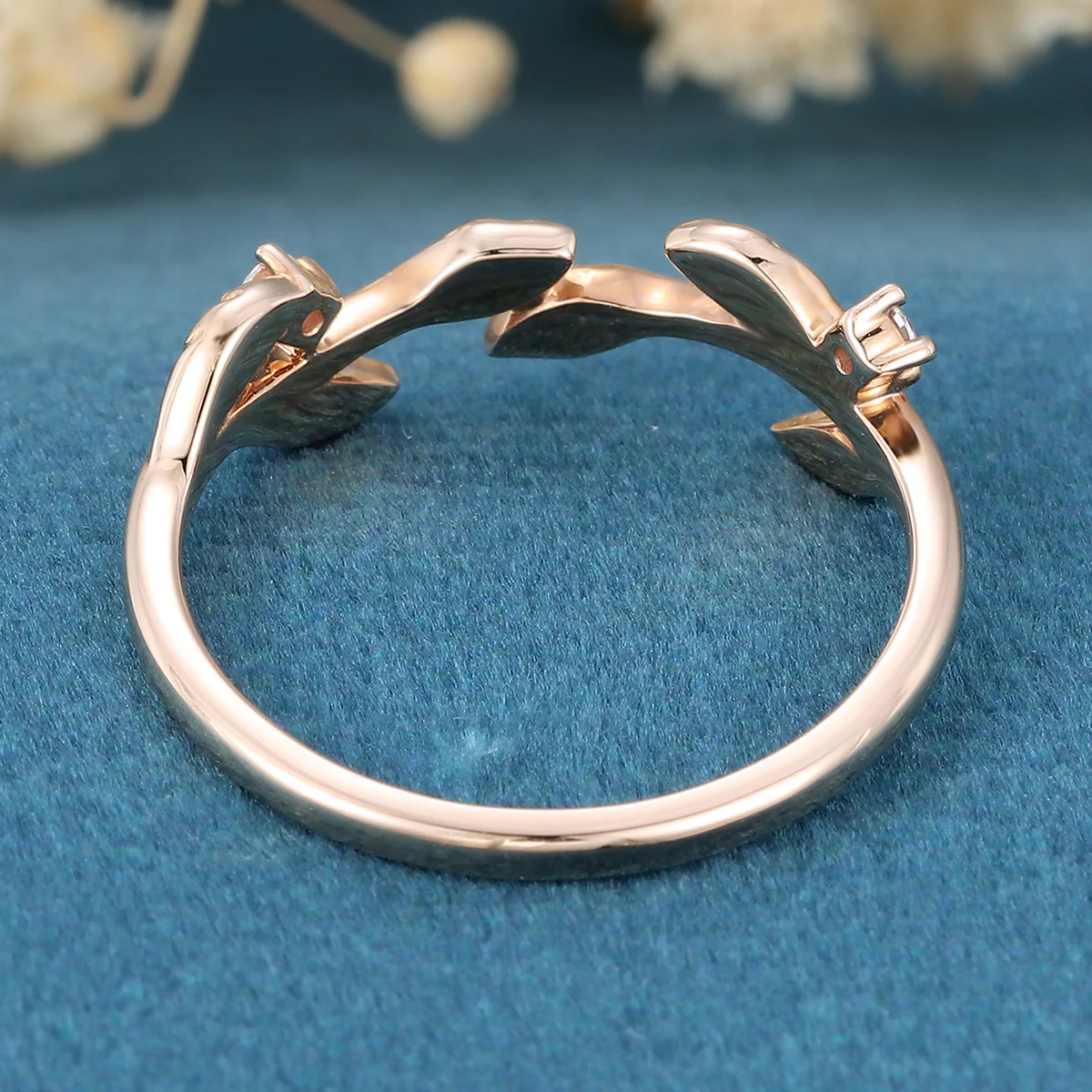 Nature Inspired moissanite | Diamonds Leaf branch stacking wedding ring - Image 6