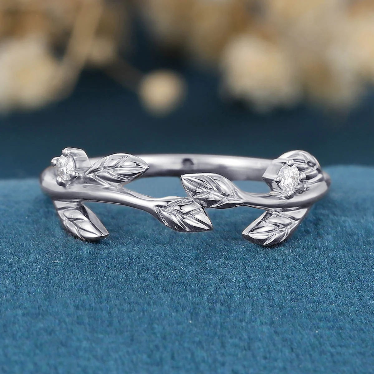 Nature Inspired moissanite | Diamonds Leaf branch stacking wedding ring - Image 7