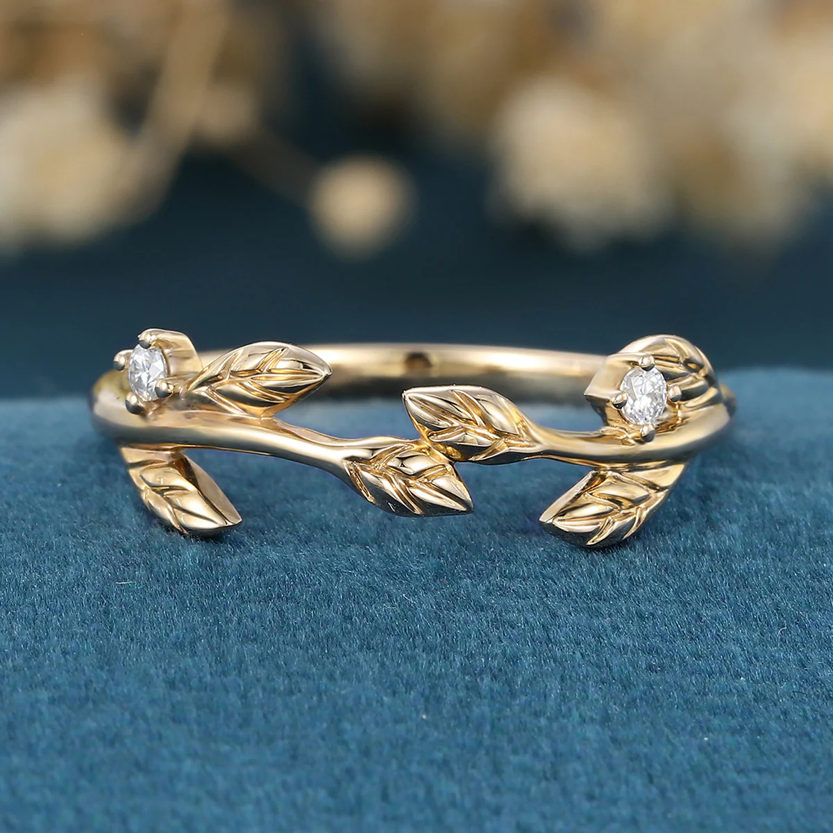 Nature Inspired moissanite | Diamonds Leaf branch stacking wedding ring - Image 9