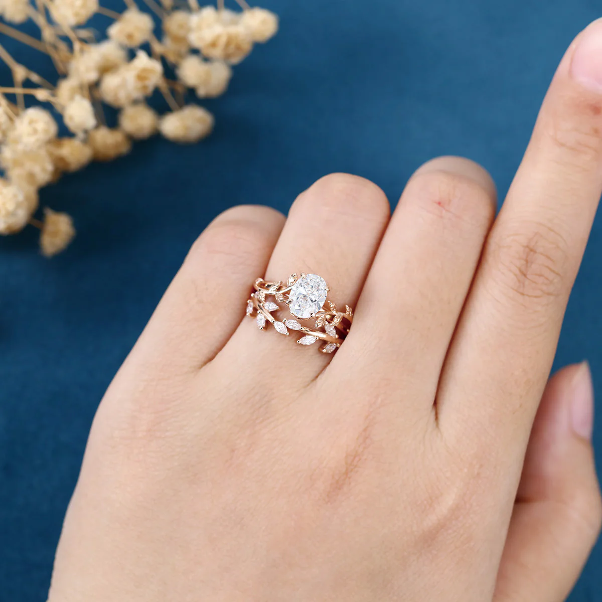 Nature Inspired Oval Cut Lab-Grown Diamond Bridal Set - Image 2