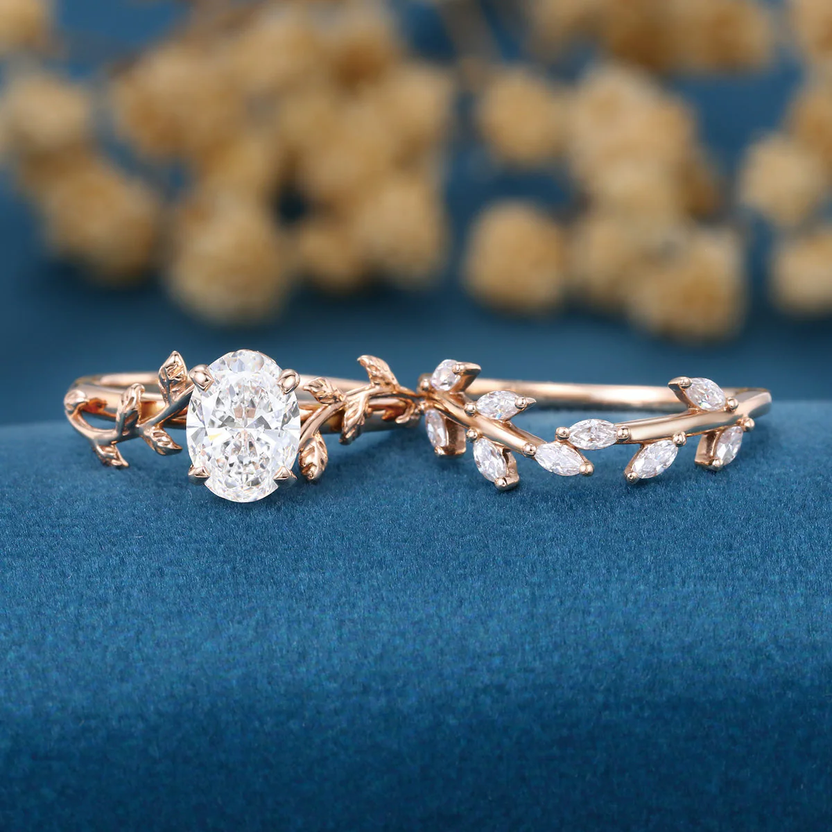 Nature Inspired Oval Cut Lab-Grown Diamond Bridal Set - Image 3