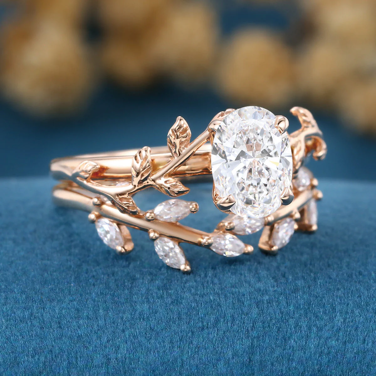 Nature Inspired Oval Cut Lab-Grown Diamond Bridal Set - Image 4