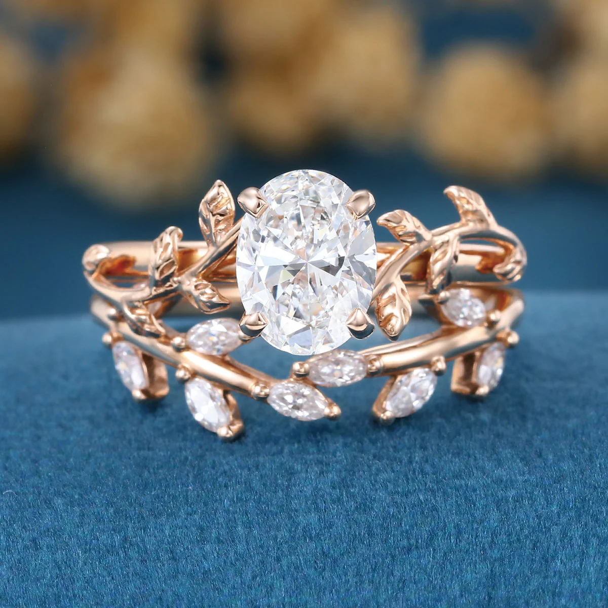 Nature Inspired Oval Cut Lab-Grown Diamond Bridal Set - Image 5