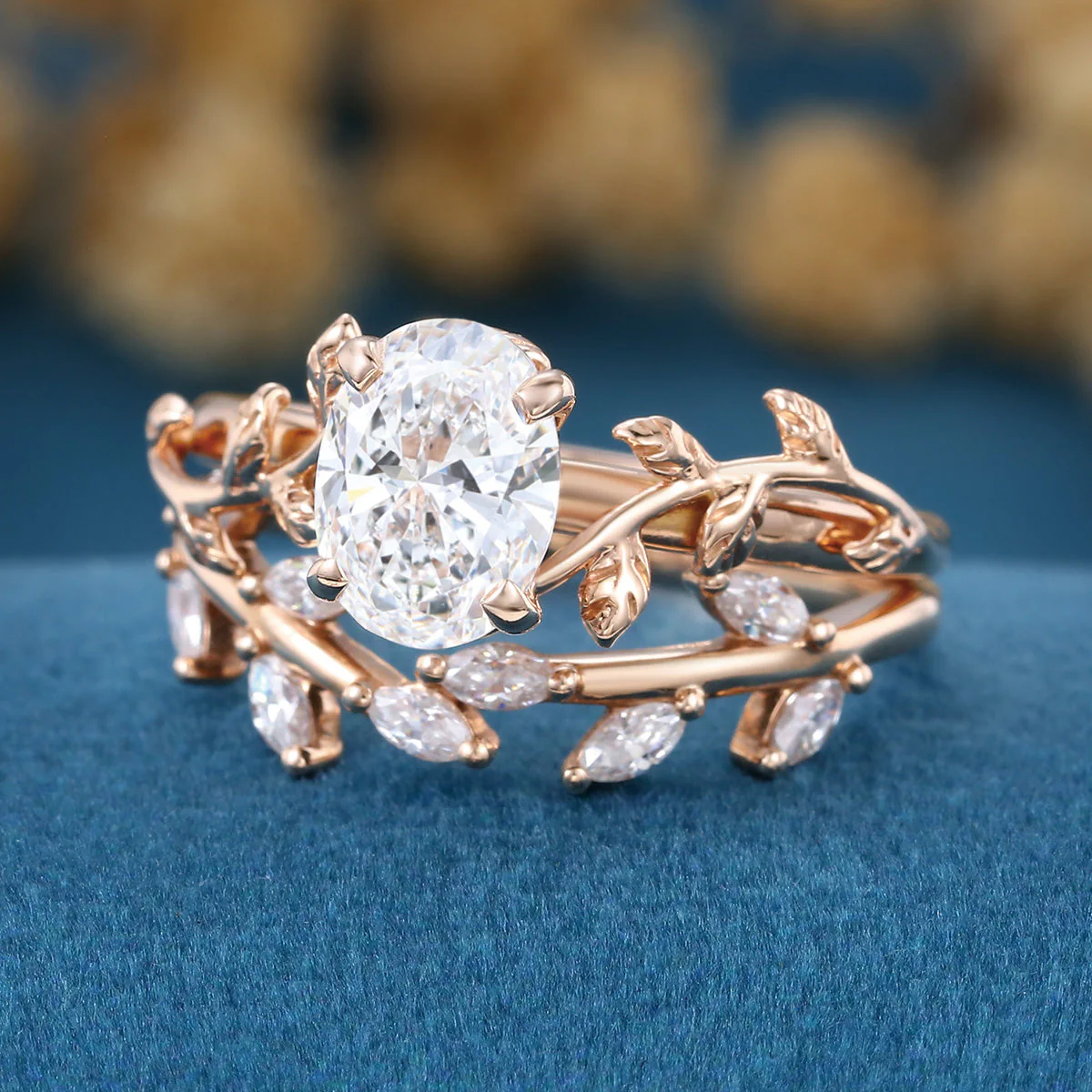 Nature Inspired Oval Cut Lab-Grown Diamond Bridal Set - Image 6
