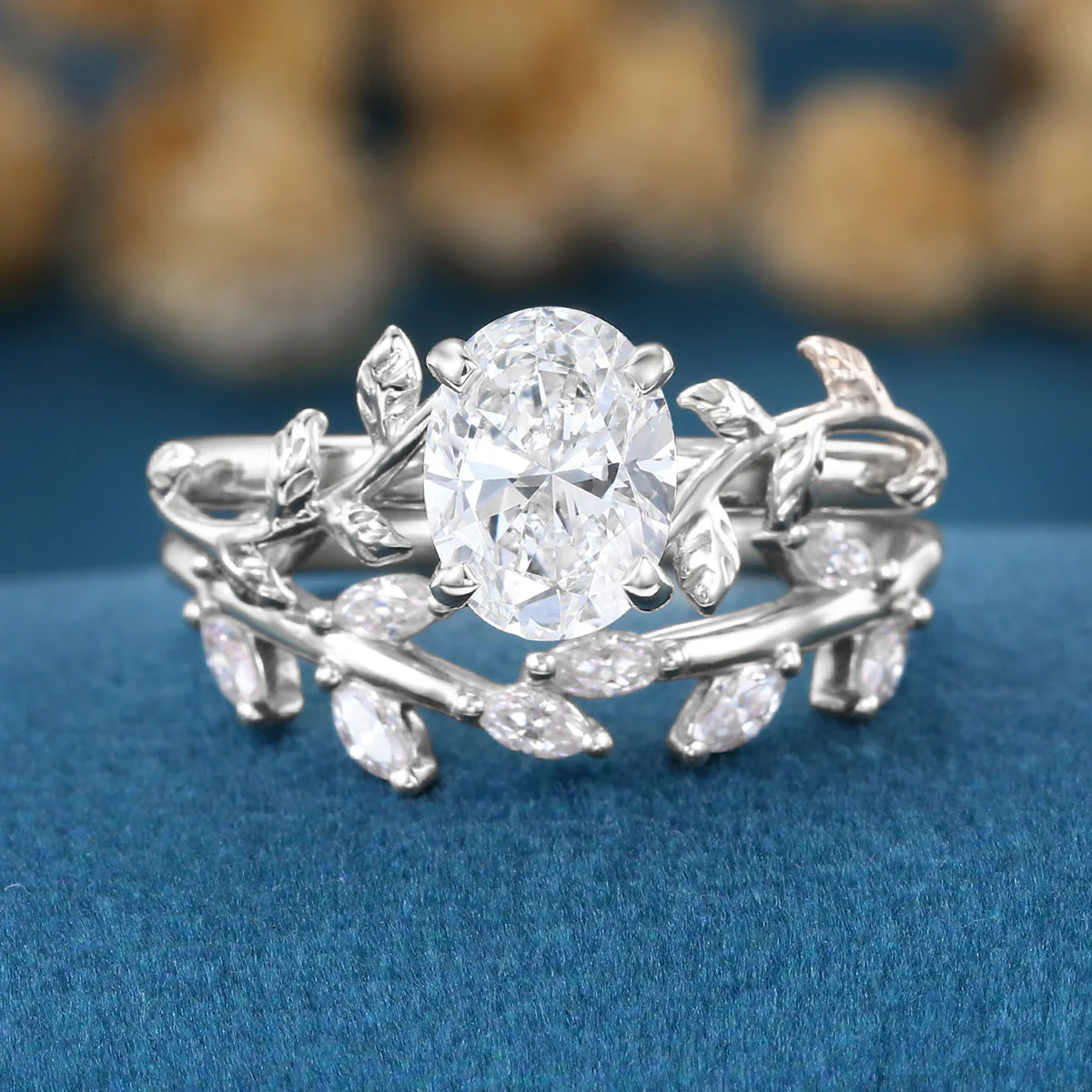 Nature Inspired Oval Cut Lab-Grown Diamond Bridal Set - Image 8
