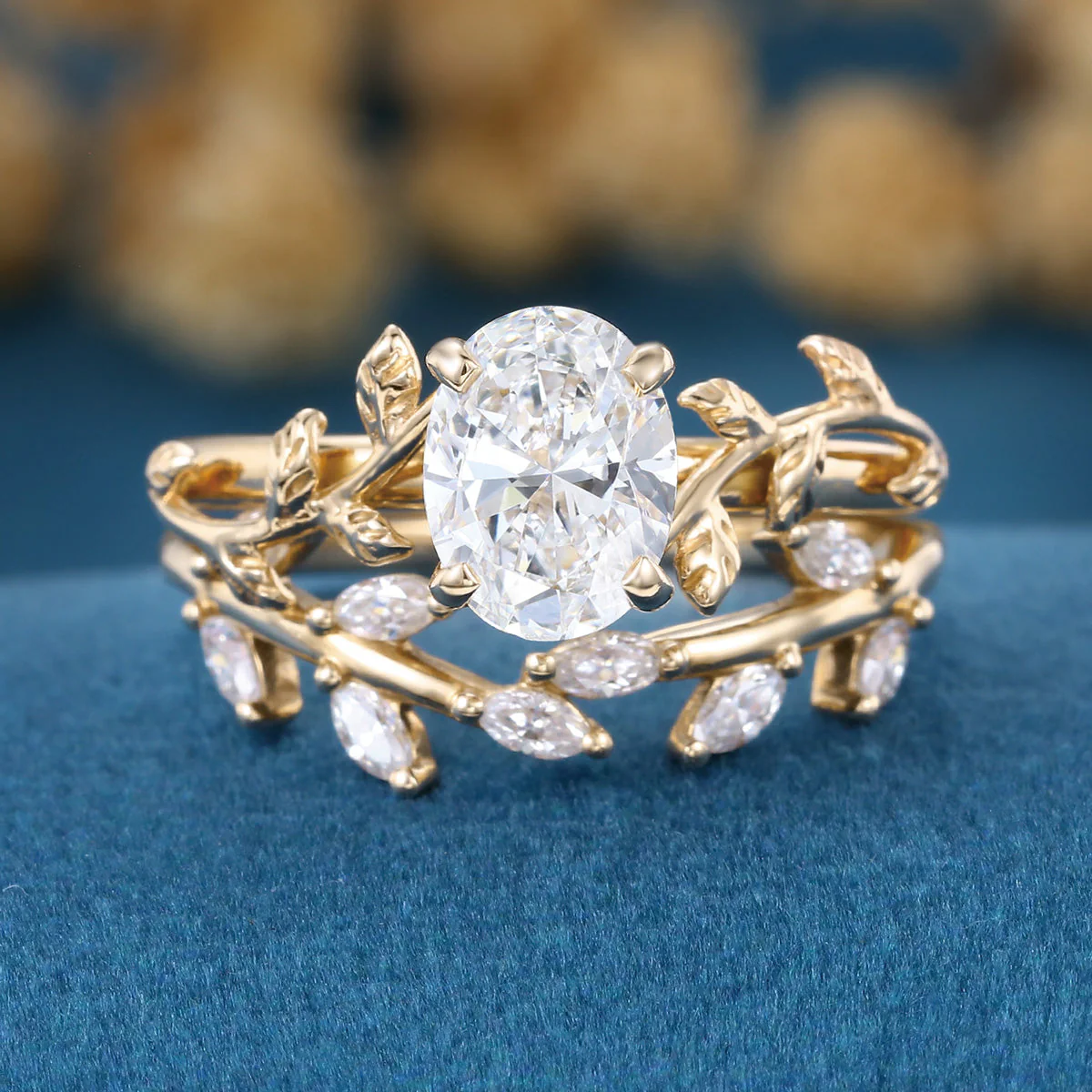 Nature Inspired Oval Cut Lab-Grown Diamond Bridal Set - Image 9