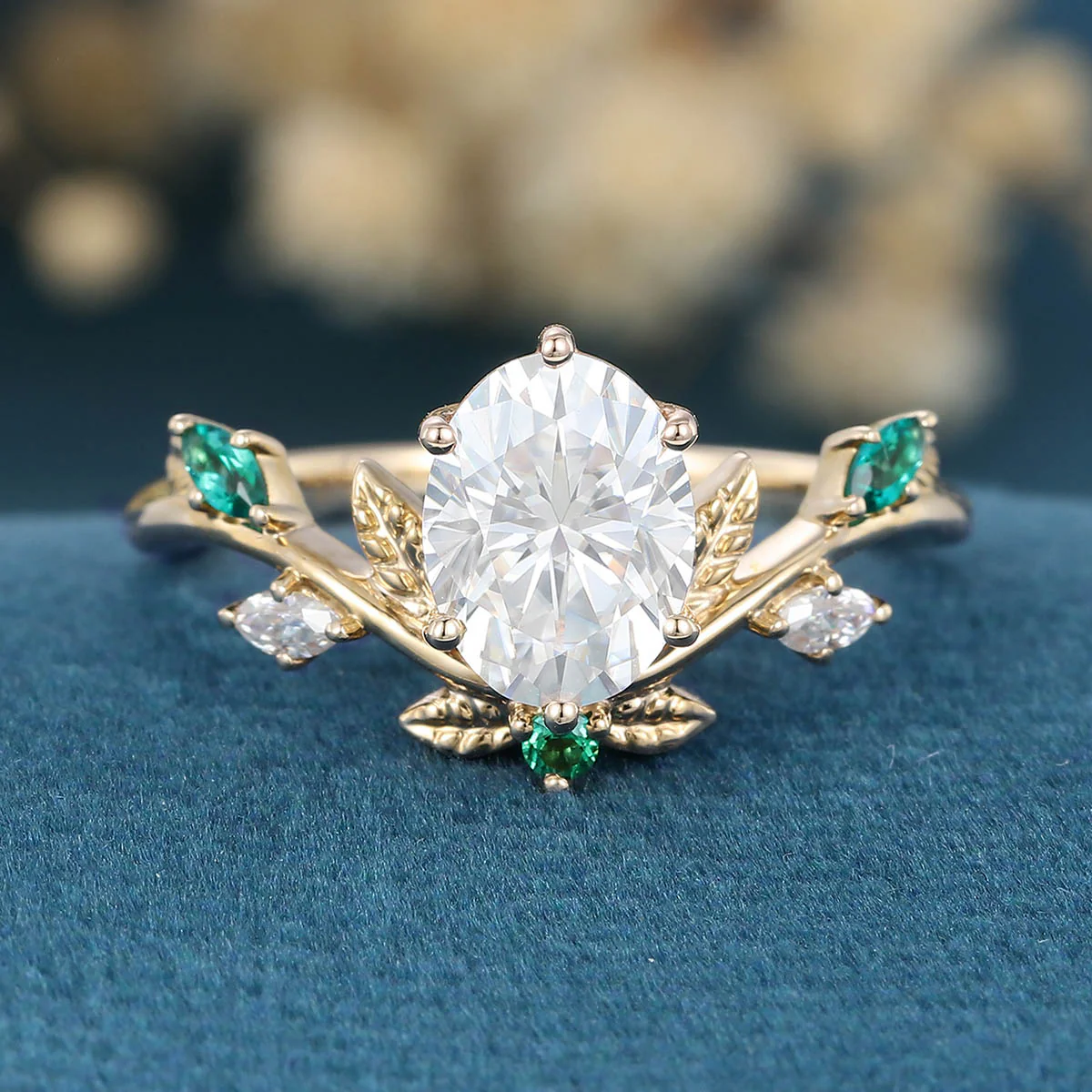 Nature Inspired Oval cut Moissanite Leaf  Engagement Ring - Image 10