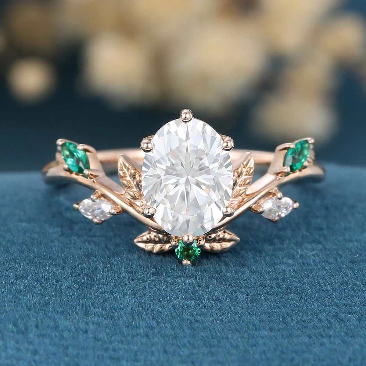 Nature Inspired Oval cut Moissanite Leaf  Engagement Ring - Image 3