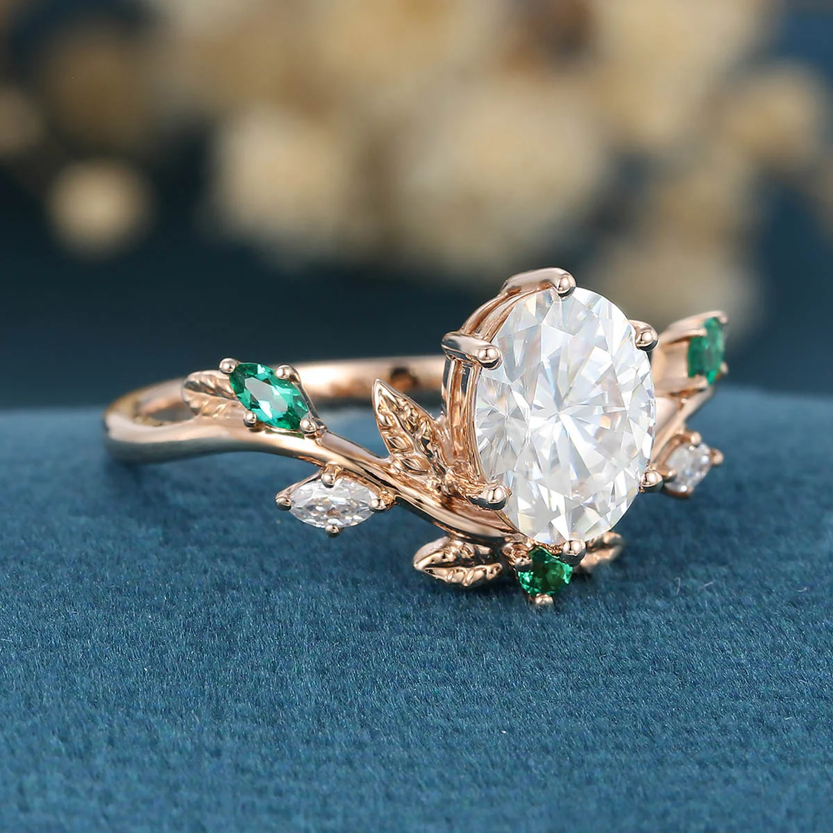 Nature Inspired Oval cut Moissanite Leaf  Engagement Ring - Image 4