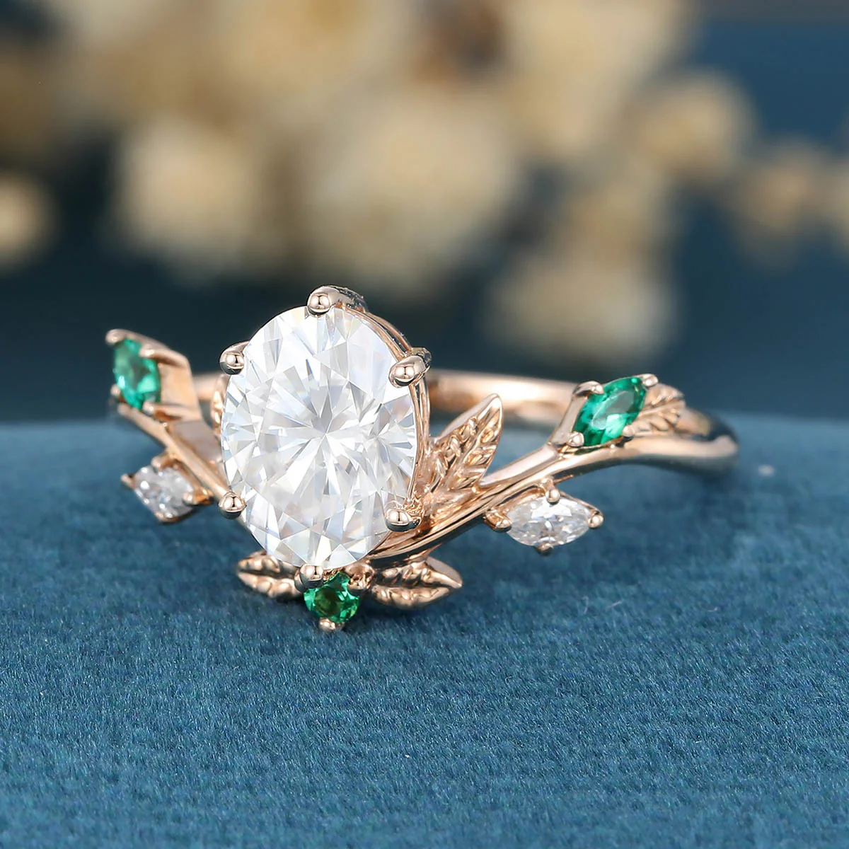 Nature Inspired Oval cut Moissanite Leaf  Engagement Ring - Image 5