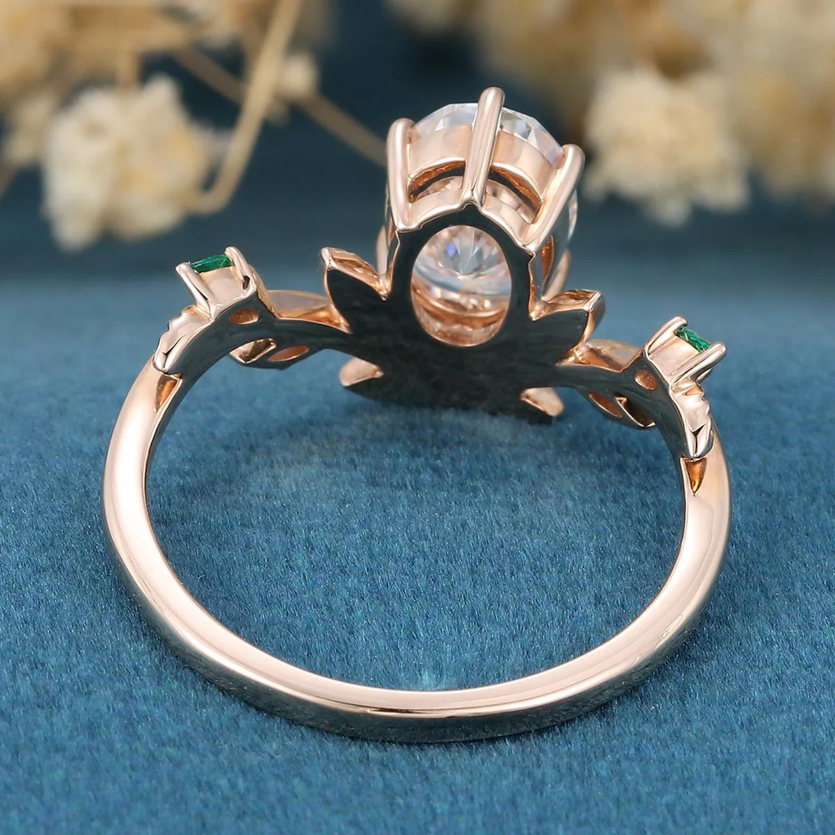 Nature Inspired Oval cut Moissanite Leaf  Engagement Ring - Image 6