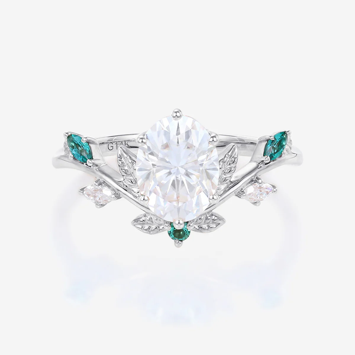 Nature Inspired Oval cut Moissanite Leaf  Engagement Ring - Image 7