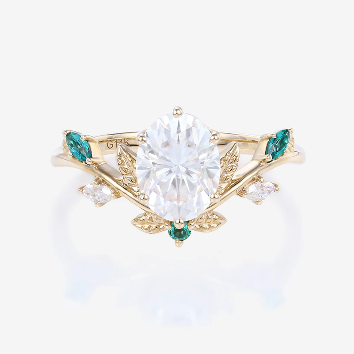 Nature Inspired Oval cut Moissanite Leaf  Engagement Ring - Image 9