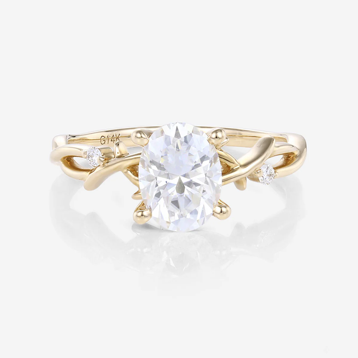 Nature Inspired Oval cut Moissanite Leaf Gold Engagement Ring - Image 9