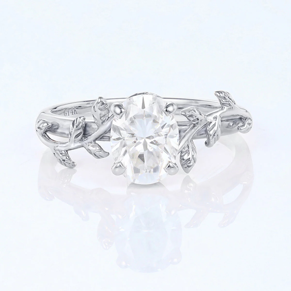 Nature Inspired Oval cut Moissanite Leaf Gold Engagement Ring - Image 7