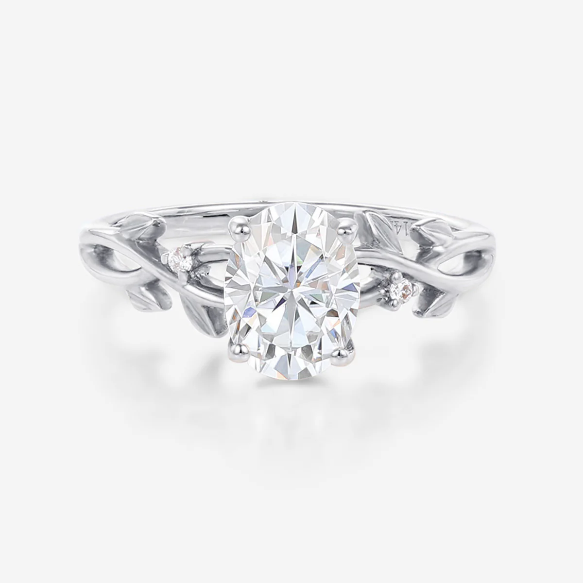 Nature Inspired Oval cut Moissanite Leaf Gold Engagement Ring - Image 7