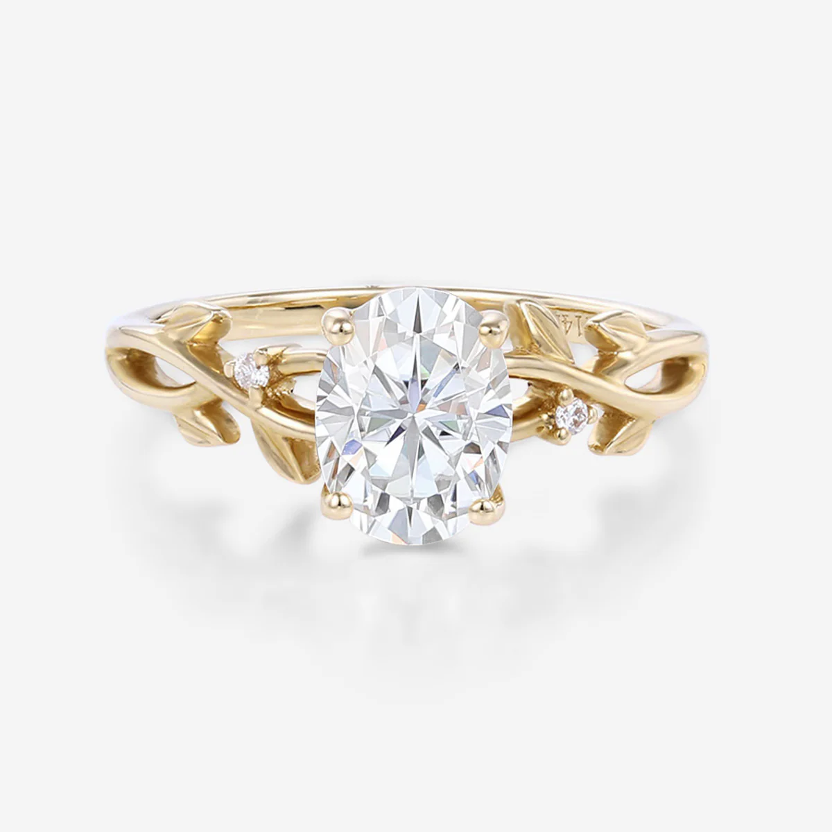 Nature Inspired Oval cut Moissanite Leaf Gold Engagement Ring - Image 9