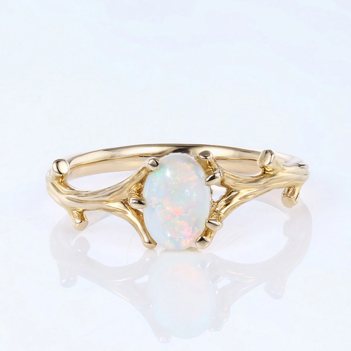 Nature Inspired Oval cut Opal Leaf Engagement Ring - Image 10