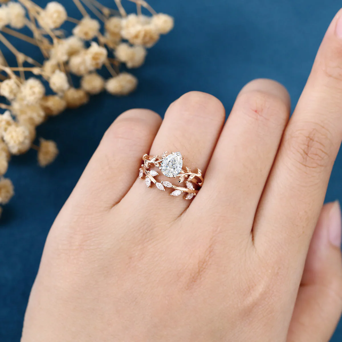 Nature Inspired Pear Cut Lab-Grown Diamond Bridal Set - Image 2