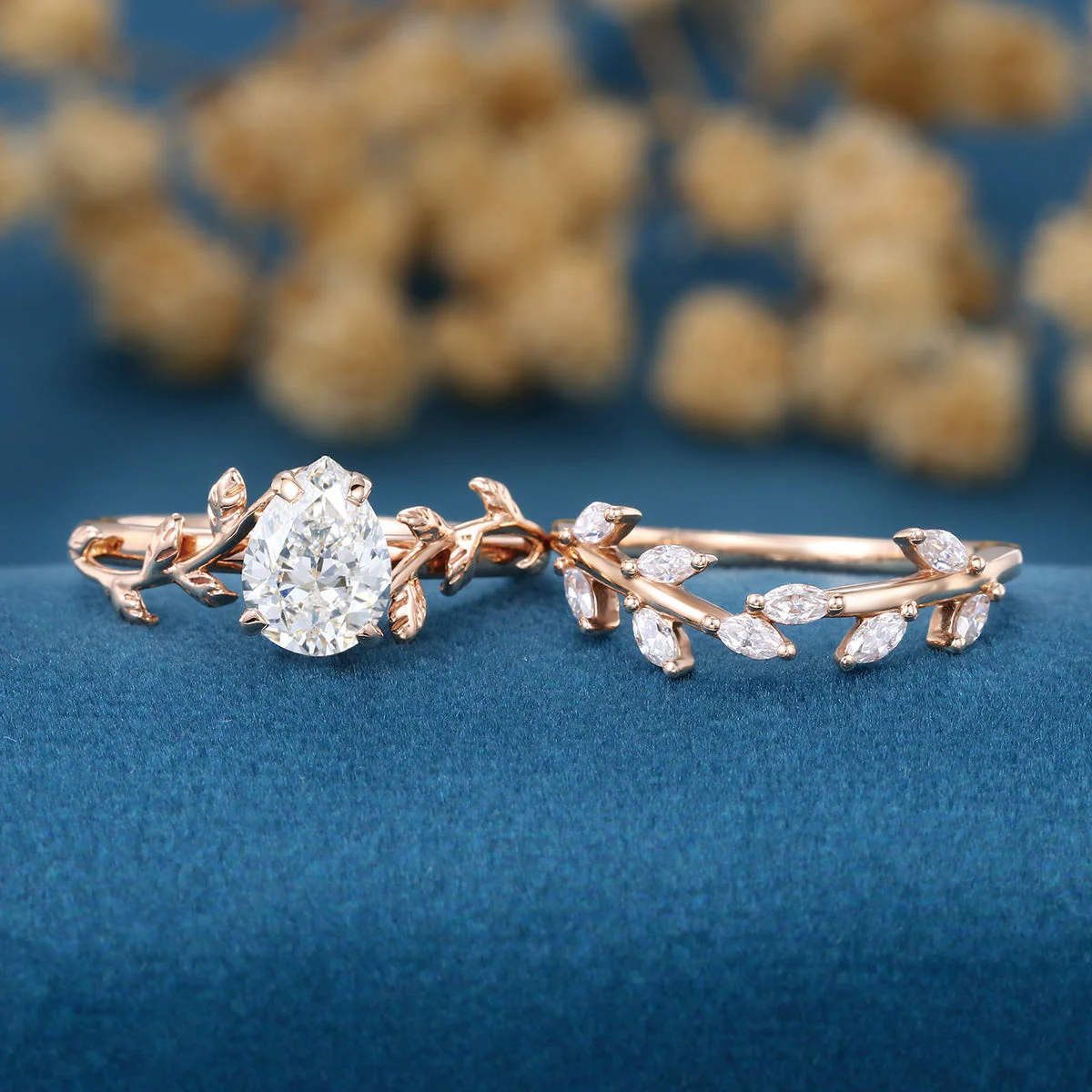 Nature Inspired Pear Cut Lab-Grown Diamond Bridal Set - Image 3