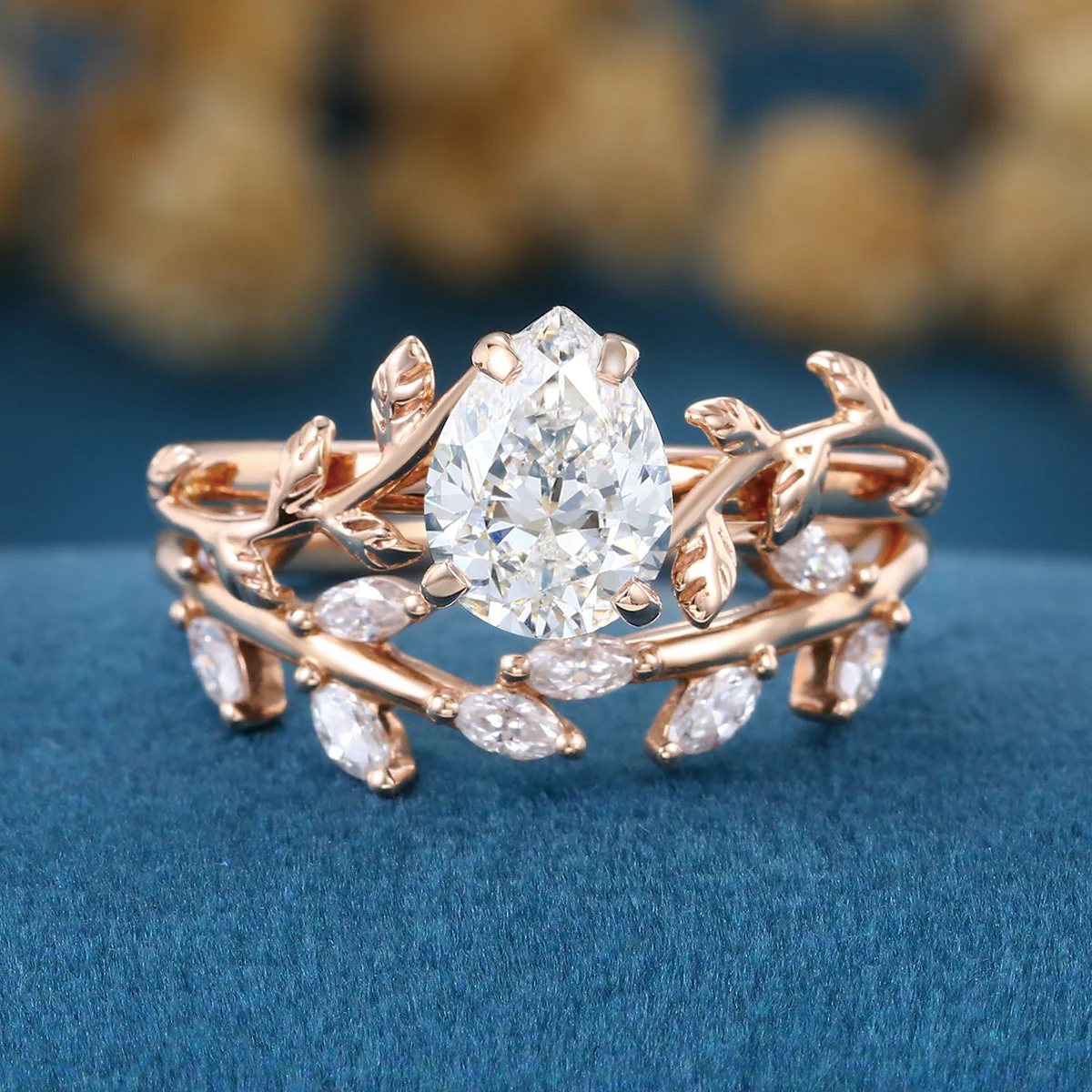 Nature Inspired Pear Cut Lab-Grown Diamond Bridal Set - Image 4