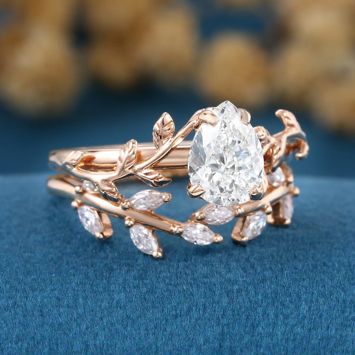 Nature Inspired Pear Cut Lab-Grown Diamond Bridal Set - Image 5